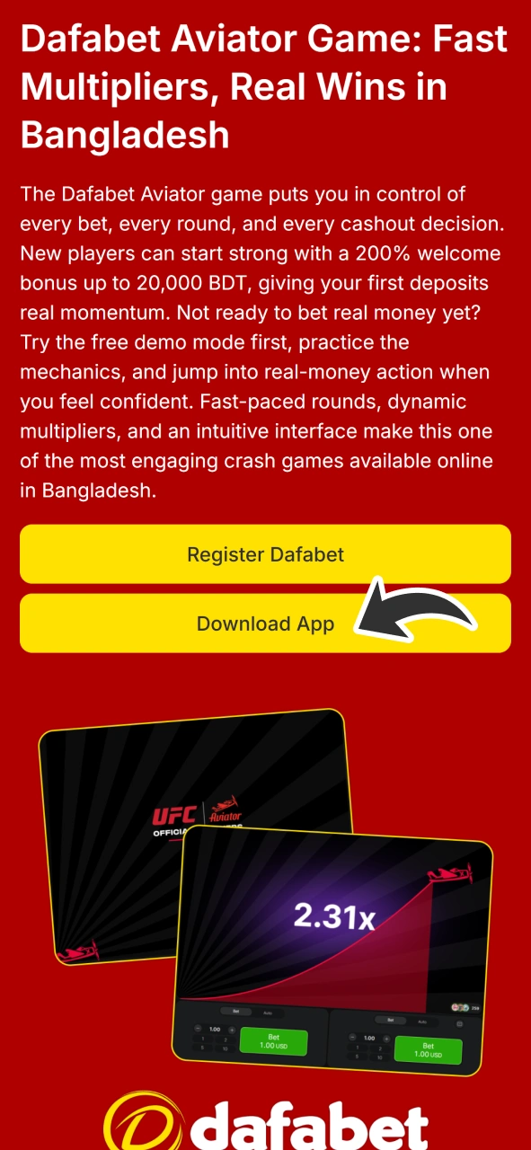 Tap on this button to get Dafabet Aviator android app.
