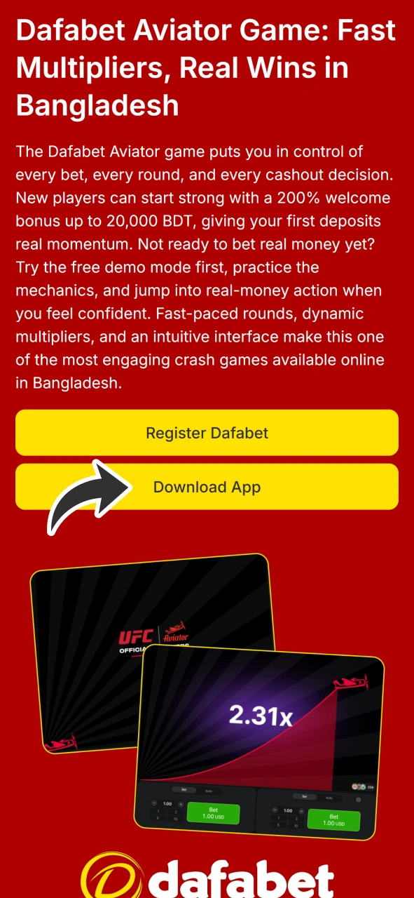 Tap on this button to get Dafabet iOS app to play Aviator.