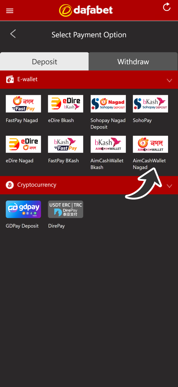 Make a deposit for your Dafabet Aviator bets.