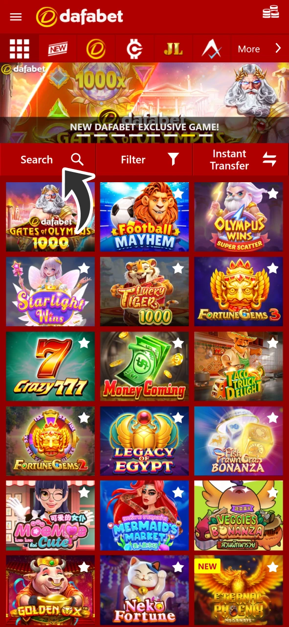 Find Aviator at Dafabet casino of use search option.