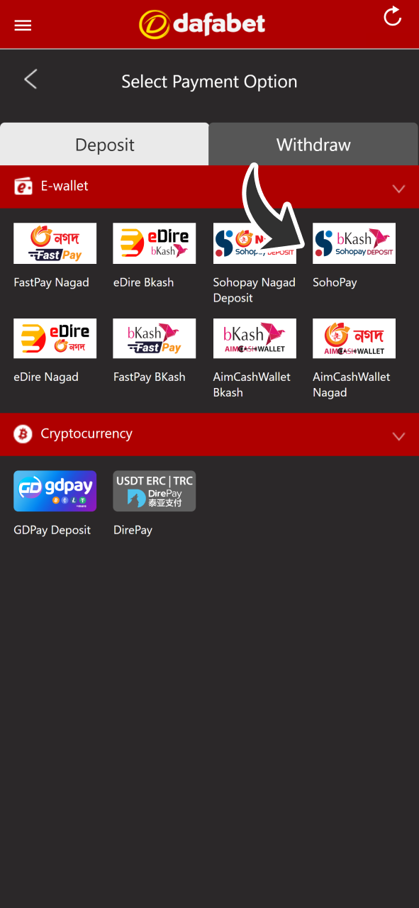 Start deposit procedure to claim Dafabet welcome bonus.