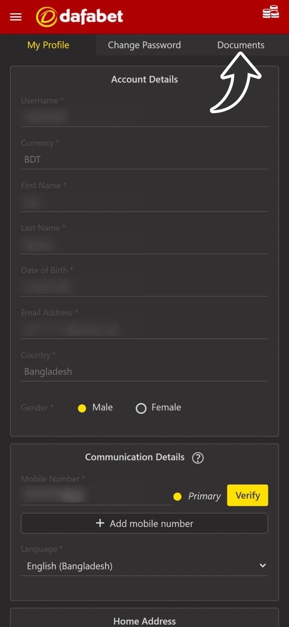 Verify yourself at your Dafabet account to be able to withdraw casino winnings.