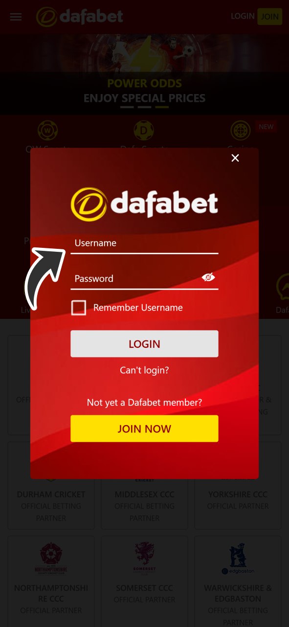 Login to your Dafabet account to make a deposit.