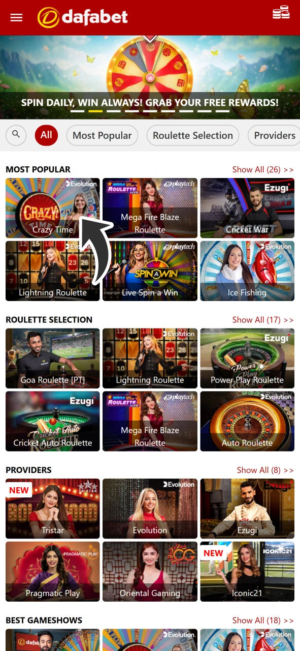 Find live casino game and start winning at Dafabet casino.