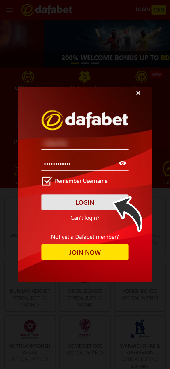 Click on login button and start betting right away at Dafabet Bangladesh.