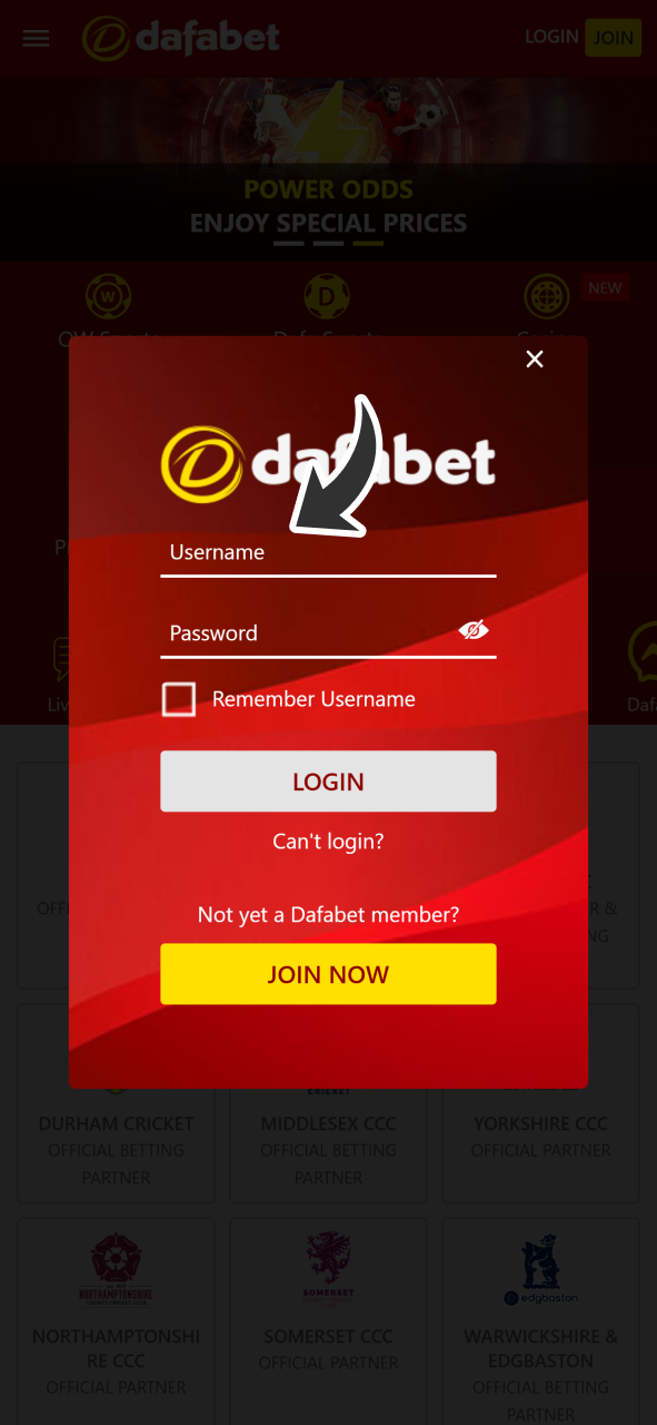 Enter your login and password to access Dafabet account.