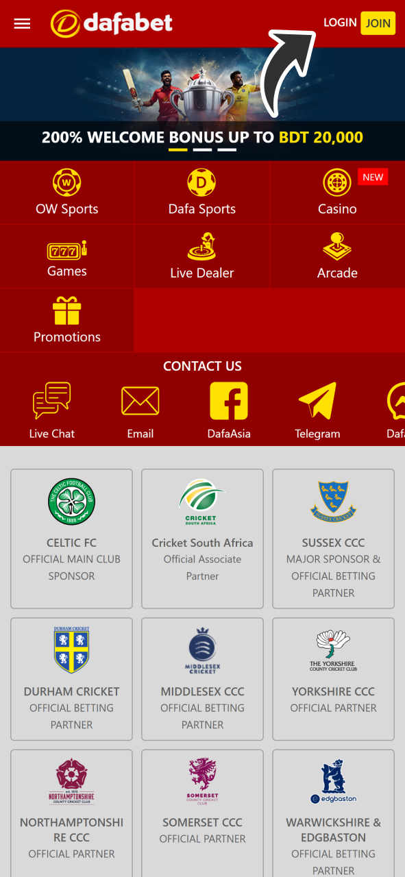 Click on login button to go to your Dafabet account.