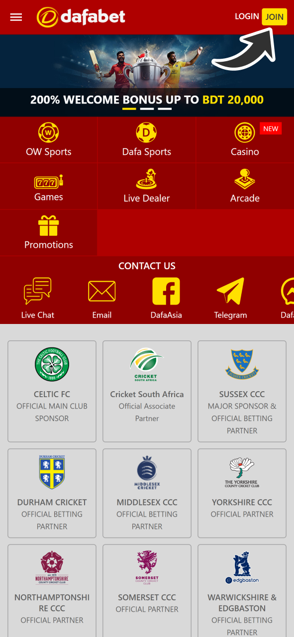 Tap on join button to create Dafabet account.