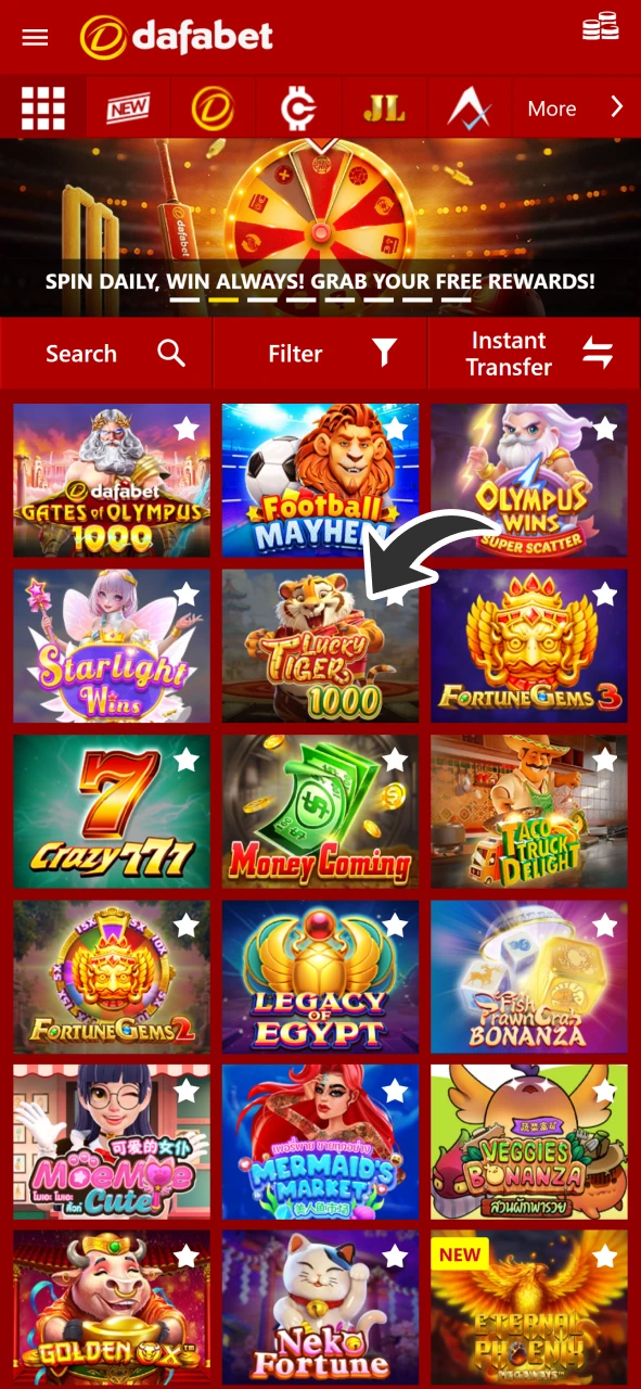 Select slots you want to play and open it at Dafabet casino.