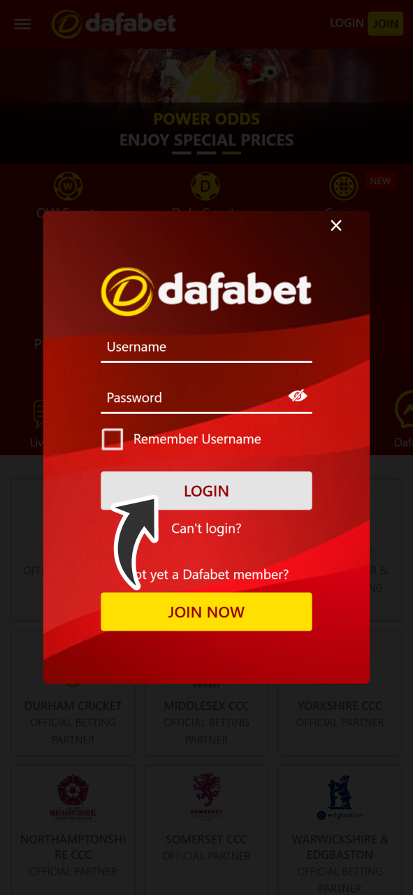 Log into your Dafabet account to play slots.