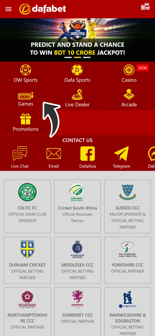 Open Dafabet games page to start playing slots.