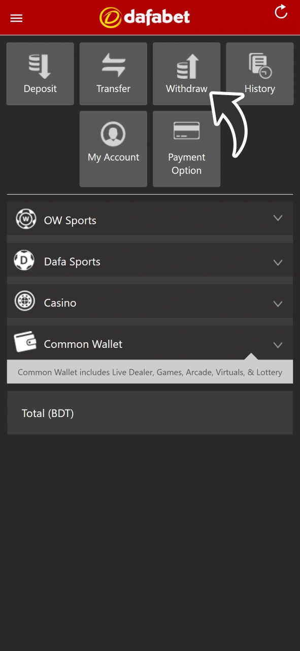 Withdraw your slots winnings at your Dafabet profile cashier.