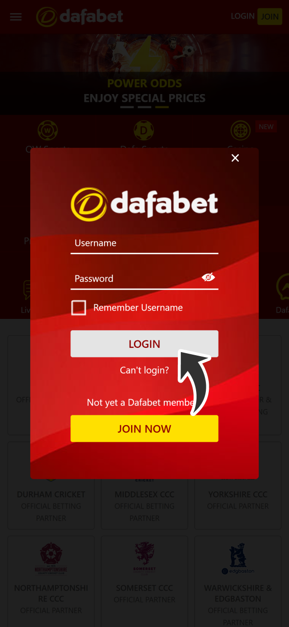 Open your account to start withdrawing procedure at Dafabet.