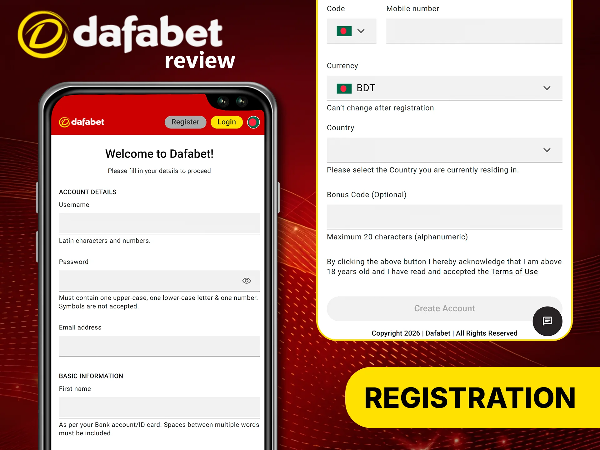 Create account in few taps at official Dafabet app.
