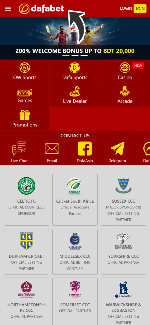 Open official Dafabet website to get iOS PWA app.