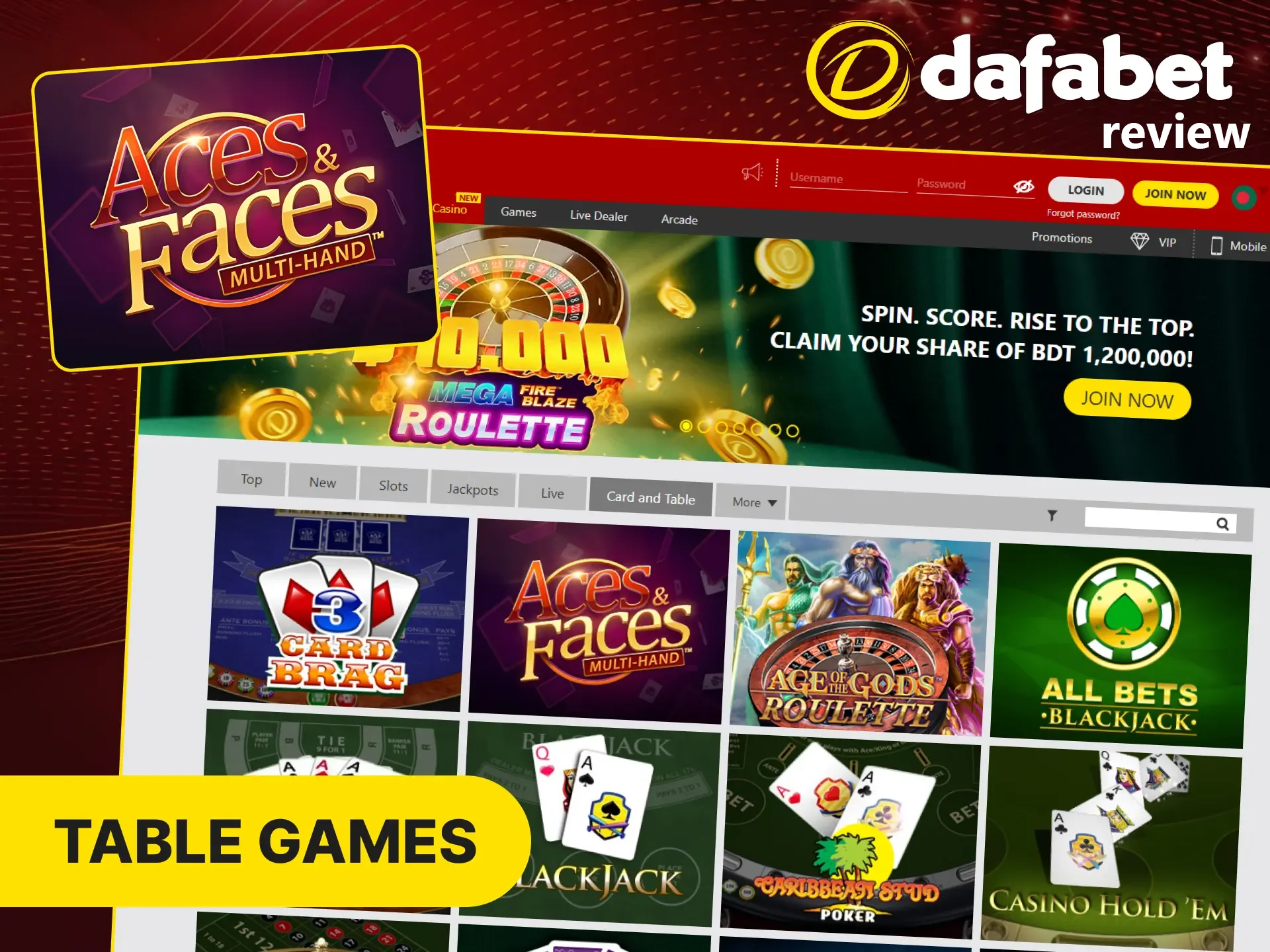 Test your luck at Dafabet casino table games.